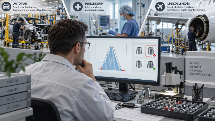 Six Sigma hibaarányok összehasonlítása autóipari, egészségügyi és légiközlekedési példákon